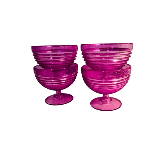 Other - Vtg NCC Set of 4 Pink Plastic Ribbed Footed Dessert Ice Cream Bowls Swirl USA